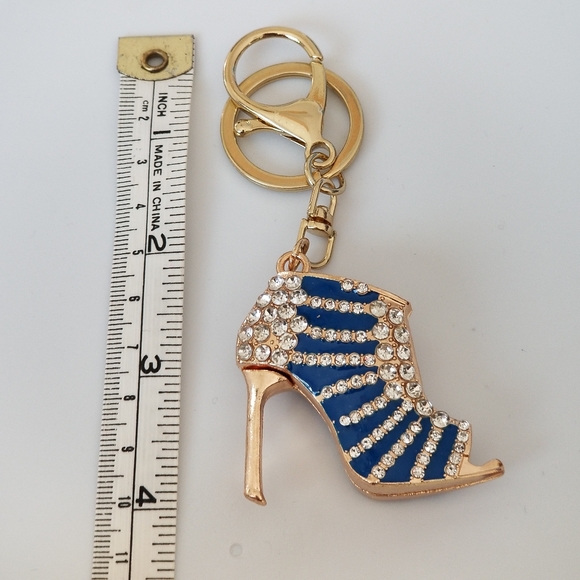 Gold Boot Pump High Heel Keychain Pendant with Rhinestone - Picture 6 of 6